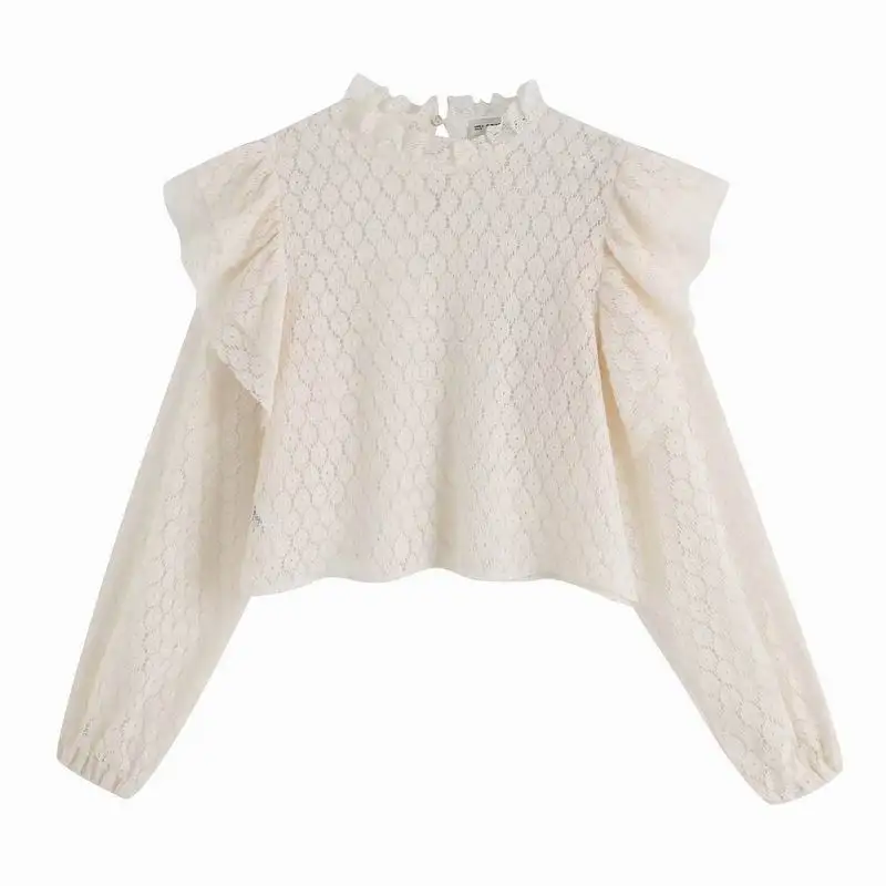 Женская блузка лето 2019 новая мода открытая кружевная рубашка с длинным рукавом и