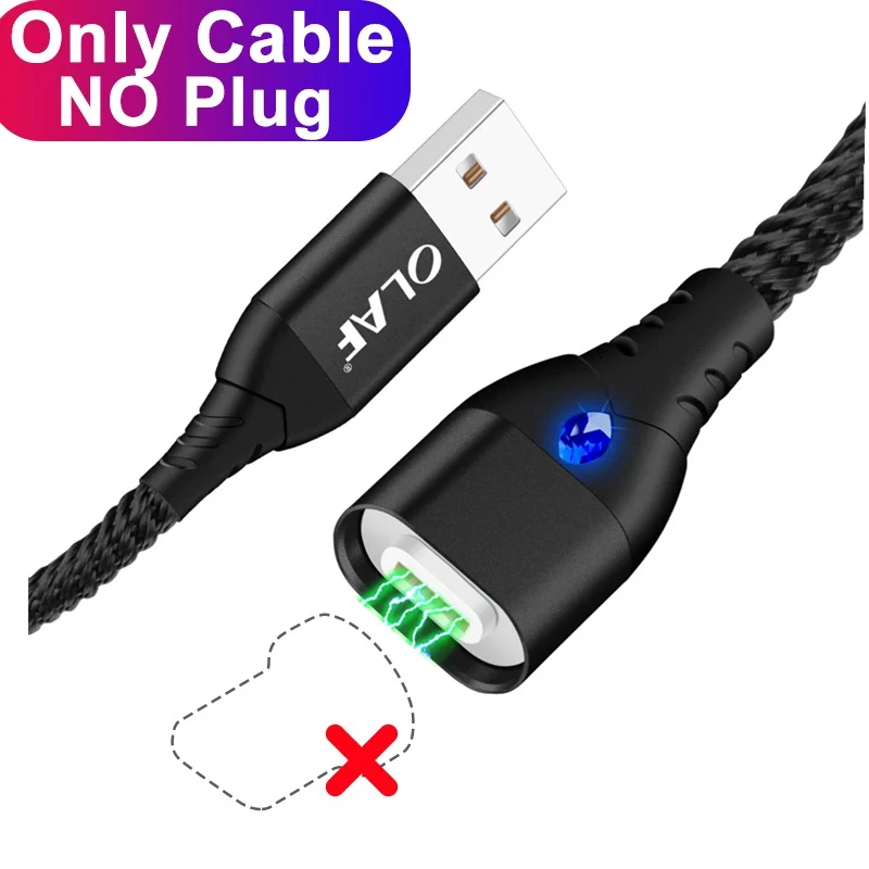 Only Cable NO Plug OLAF 3A светодиодный магнитный кабель usb type C для samsung Galaxy S9 S8 A5 кабель передачи данных для быстрой зарядки для huawei P20 Pro Xiaomi Mi8 - Цвет: Only Cable NO Plug