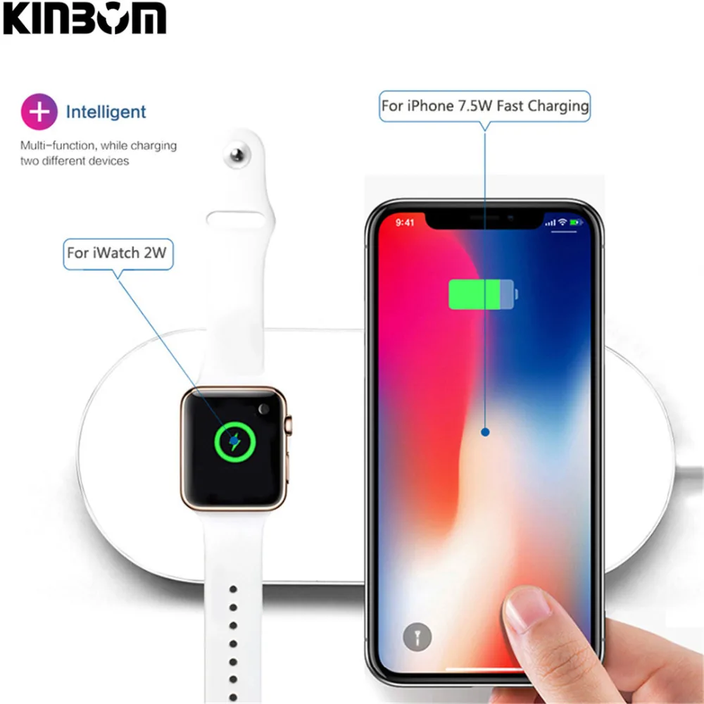 KINBOM для iWatch 3 2 QI Зарядное устройство Беспроводной Pad быстрой зарядки iPhone X 8 plus Sumsang