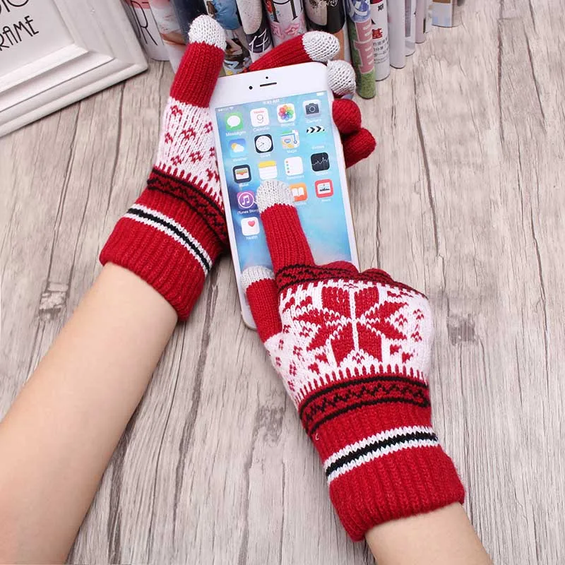 Популярные Теплые зимние толстые перчатки шерстяные вязаные женские для