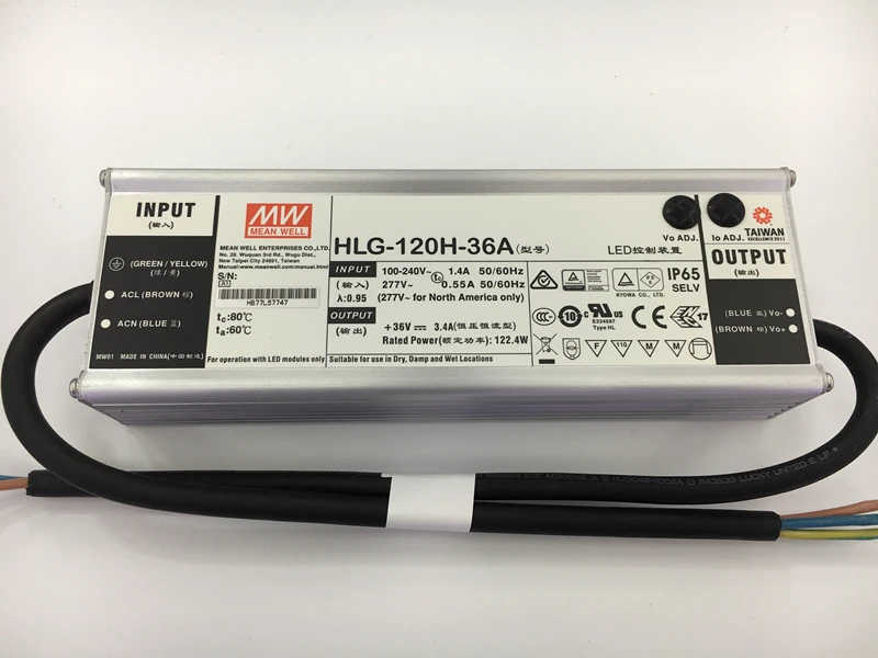 MEANWELL 100W120W Светодиодный источник питания HLG светодиодный драйвер выход 30V36V42V48V
