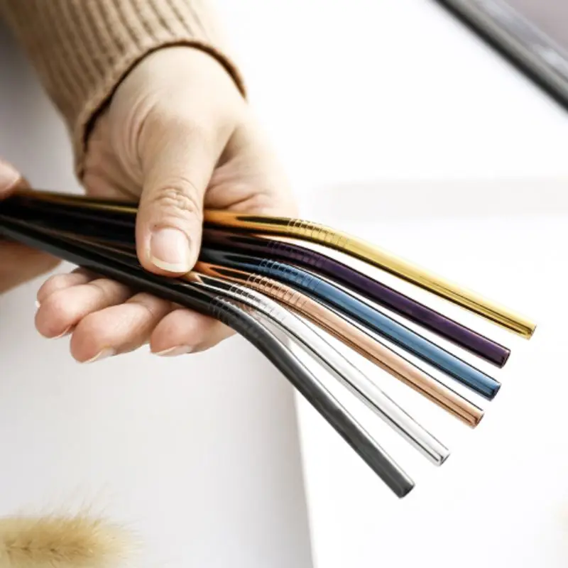 Набор многоразовых соломинок из нержавеющей стали с щеткой для чистки прямые