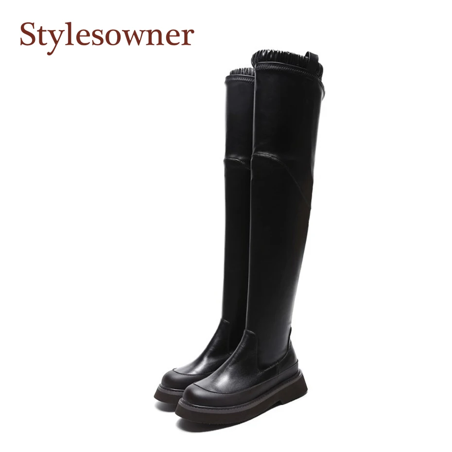 Stylesowner 2018 новые зимние длинные сапоги гладиаторы на толстой подошве модные