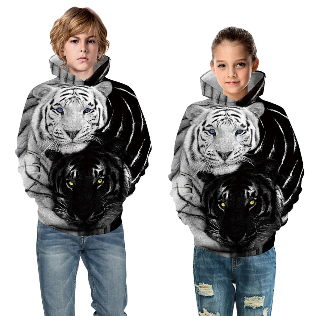 Lion Cartoon Sweatshirt Wolf head Pocket Pullover Hoodie boy sweatshirt meisje kleding 2019 Girl Boy O-neck Galaxy Fleece Print |