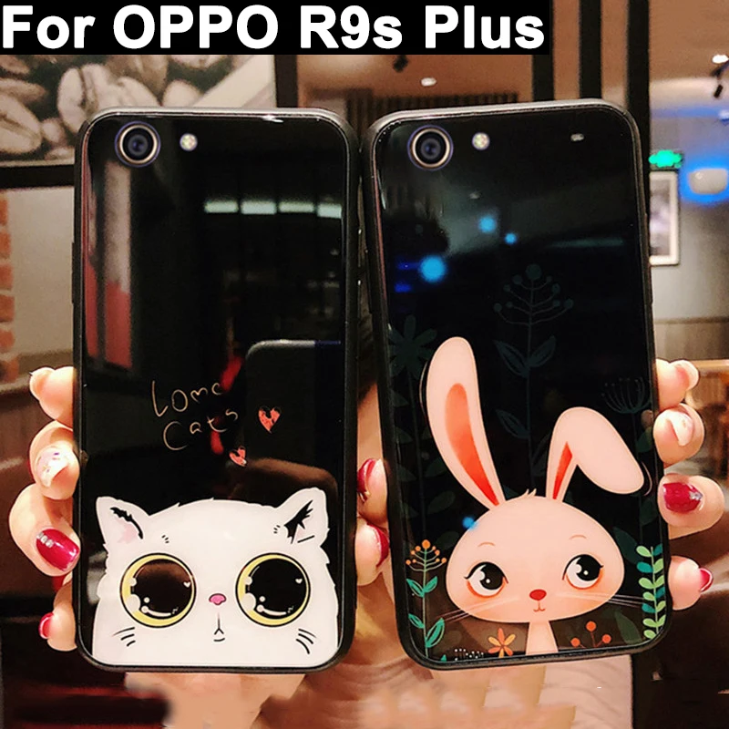 Милый мультфильм закаленное Стекло задняя крышка для OPPO R9S плюс Защитные чехлы