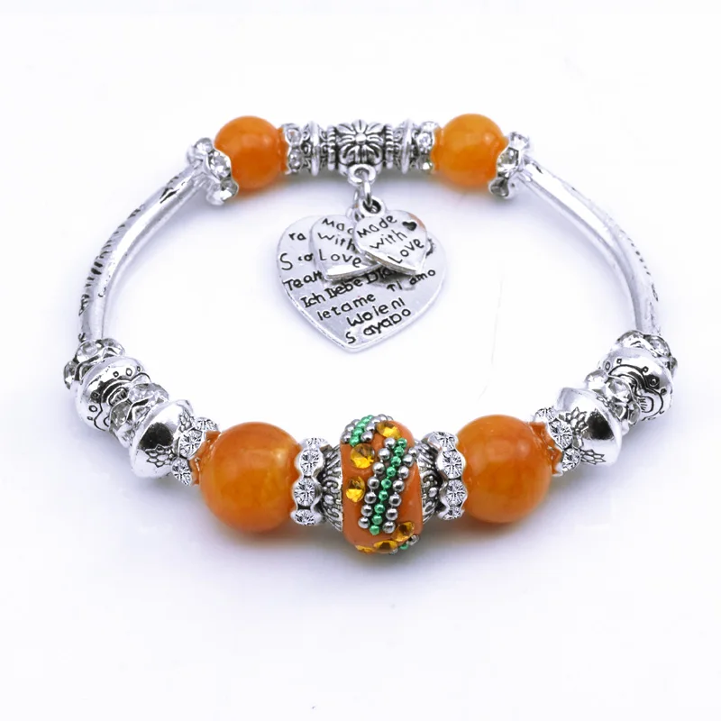 2017 Винтажный серебряный цвет шарма стеклянные браслеты для женщин Кристалл