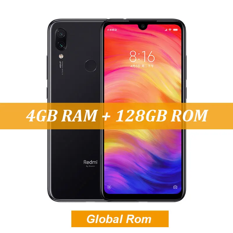 Space Black Xiaomi Redmi Note 7 с глобальной прошивкой, 4 Гб, 128 ГБ, Восьмиядерный процессор Snapdragon 660, камера 48 МП, 6,3 дюйма, FHD экран с защитой от воды, мобильный телефон QC 4,0 - Цвет: Space Black