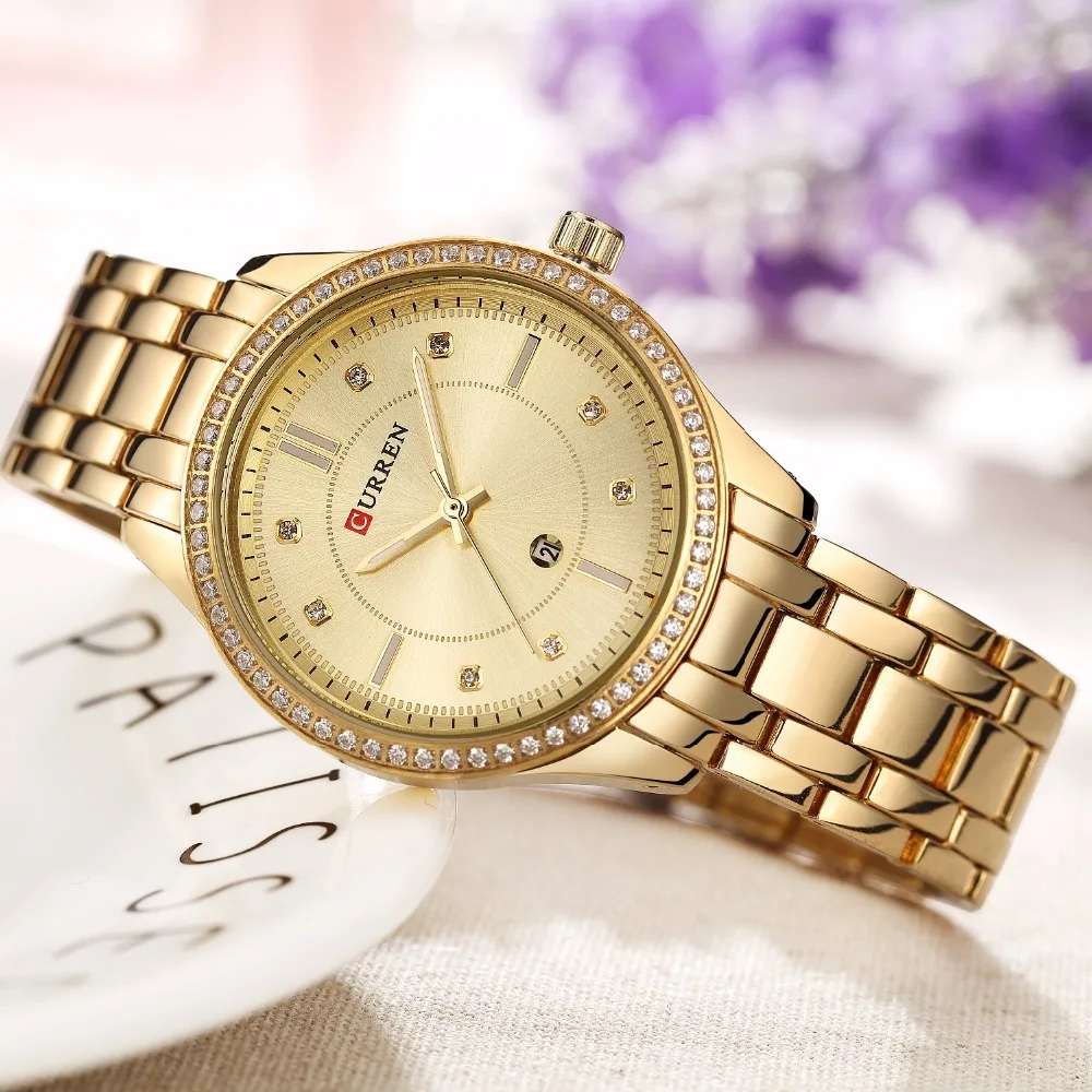 CURREN 9010 Luxury Fashion Women's Watches Quartz Watch Bracelet Auto Date Wristwatches Stainless Steel Women | Наручные часы