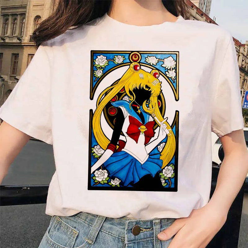 Сейлор Мун 90s забавная Футболка Harajuku одежда футболка Эстетическая кошка аниме Женская милая женская футболка Kawaii футболки Мода Ullzang - Цвет: 4645