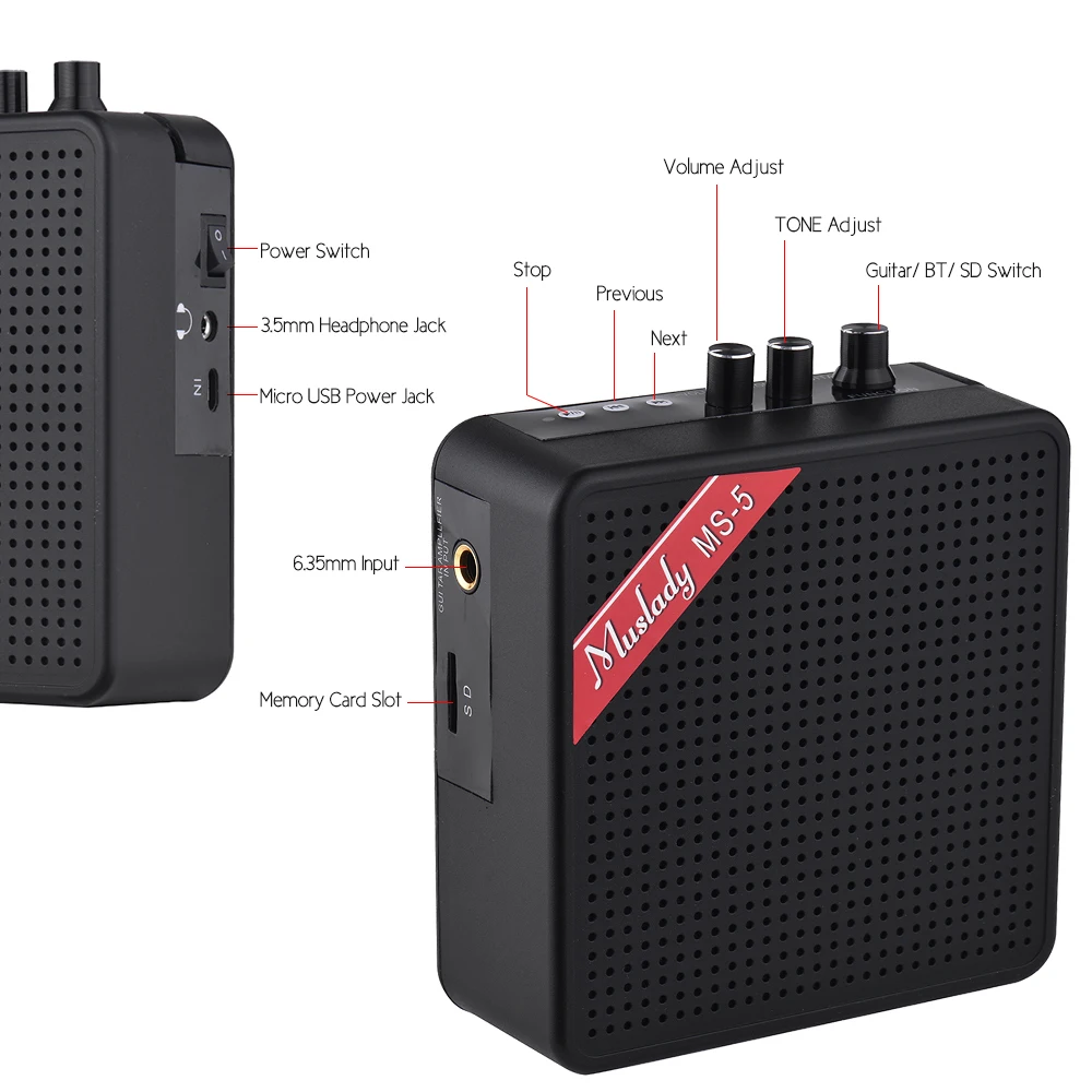 Muslady MS 5 гитарный усилитель Динамик Вт Мини Поддержка установления соединения BP с