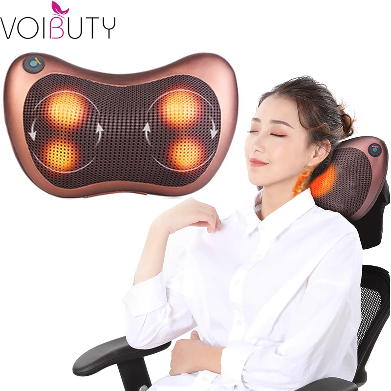 Электрические 4/8 ролики шиацу массажная подушка для шеи и спины нагревание