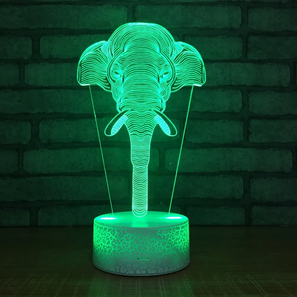 7 цветов Изменение 3D Ilusion слон форма ночные светильники LED Настольная лампа для