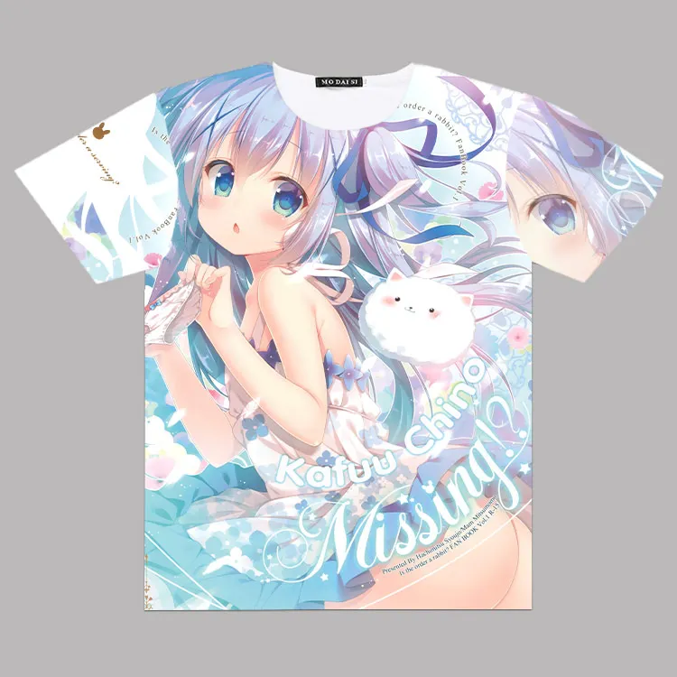 Мужская Женская футболка аниме заказывает кролик? Kafuu Chino Косплей Полный