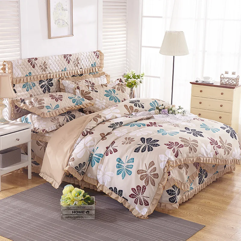 Комплект из 3 стеганых простыней и наволочки утепленная постельная юбка 100%