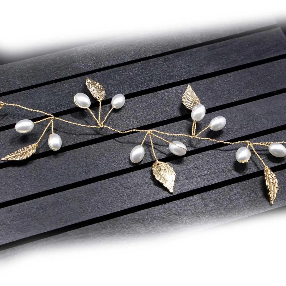 Свадебный обруч для невесты имитация жемчуга ободок волос с листочками женские