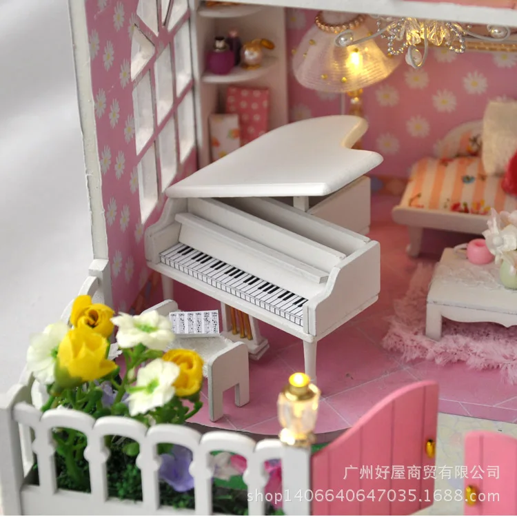 3D DIY Розовый вилла с сад деревянный большой кукольный дом Мебель игрушки Модель