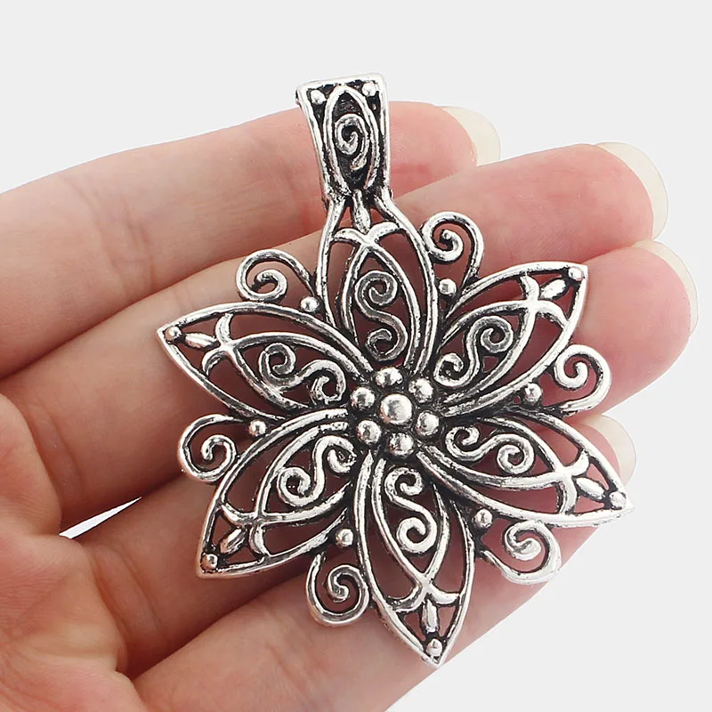 

4PCS Hollow Filigree Flower Charms Pendants for Necklace Making Jewelry Findings 55mm