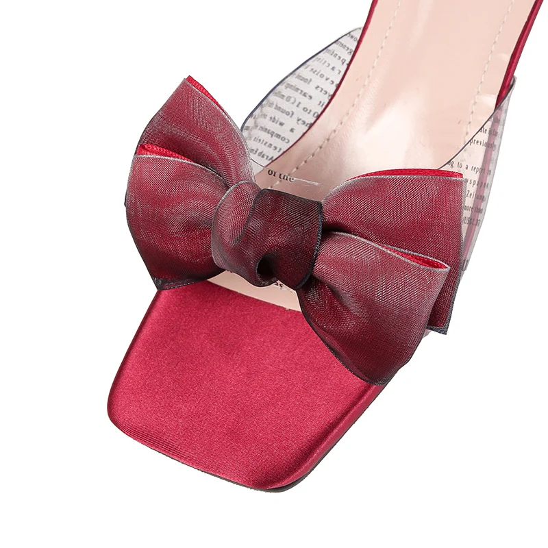 Красивая женская обувь с открытым носком и большим бантом Корейские модные
