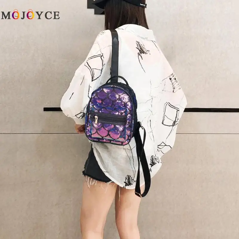 Sequins PU Leather MIni Backpack Women Fashion Glitter Knapsack PU Leather Backpack sac a dos