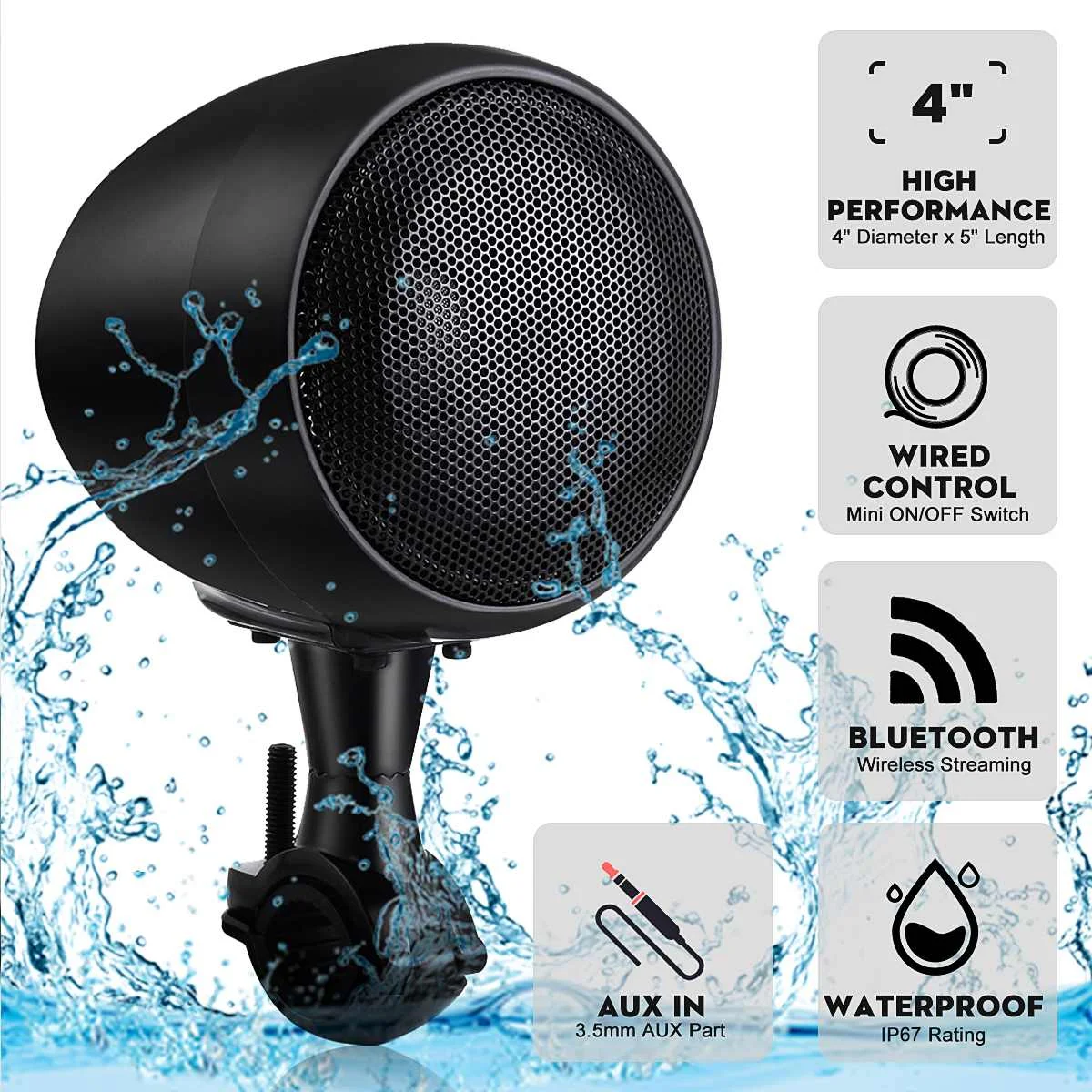 4 дюймовые мотоциклетные Водонепроницаемый Беспроводной Bluetooth Динамик 300 Вт стерео аудио плеер громкий Динамик AUX проводной пульт дистанционного управления