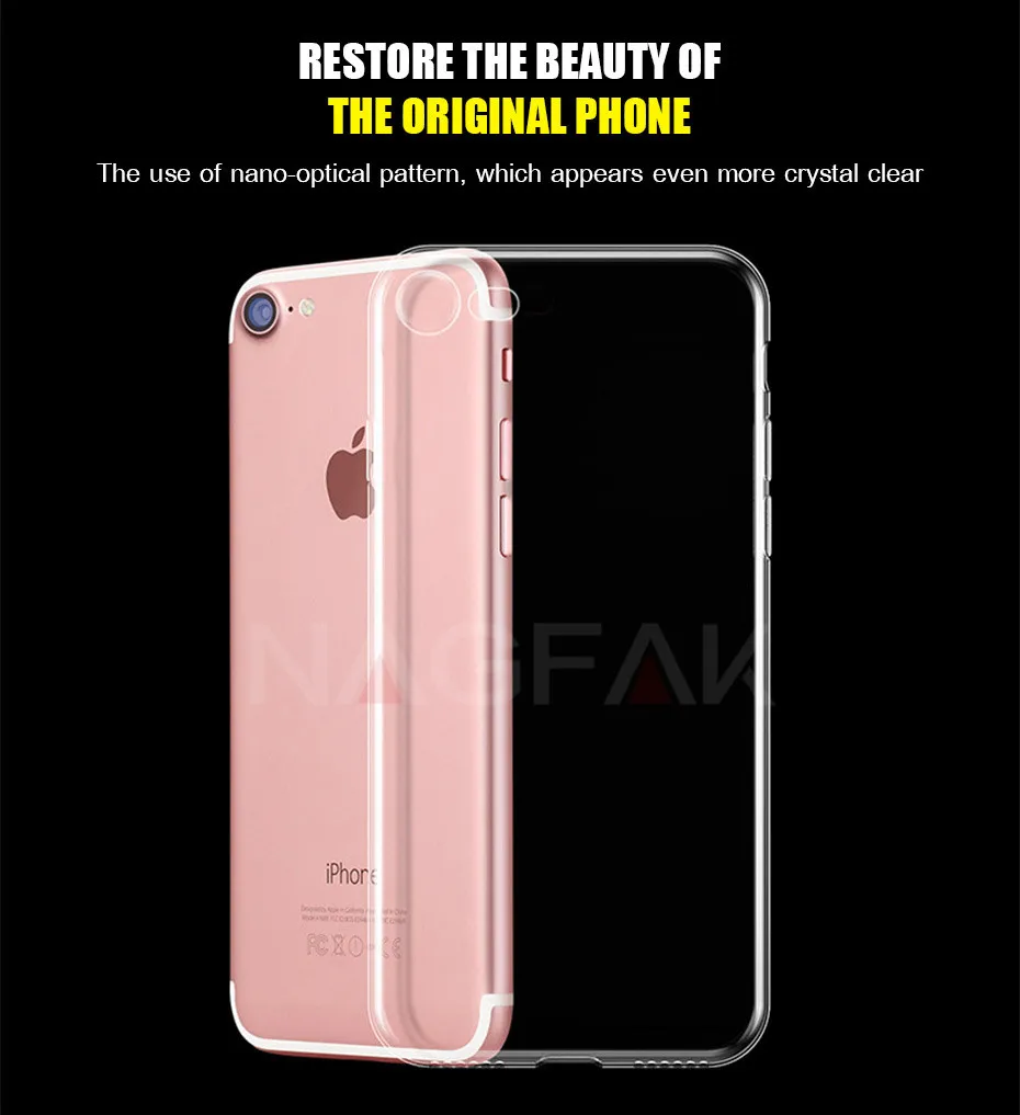 NAGFAK ультра тонкий прозрачный чехол для iPhone 8 7 Plus 6 6S Plus чехол s мягкий TPU чехол для iPhone 6 6S 7 8 Plus чехол для телефона Capa