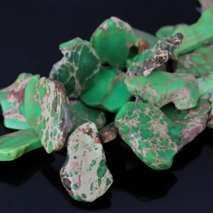 

15.5"/Strand Lrager Green Sea Sediment stone Top Drilled Freeform Slab Pendant Bead,Natural Imperial Stone Slice Necklace Beads
