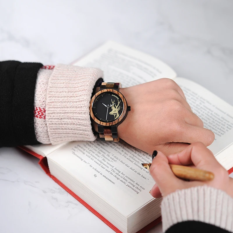 

BOBO BIRD Bamboo Wooden Watches Women Elk Wrist Watch Deer Quartz Ladies relojes para mujer in gifts box erkek kol saati