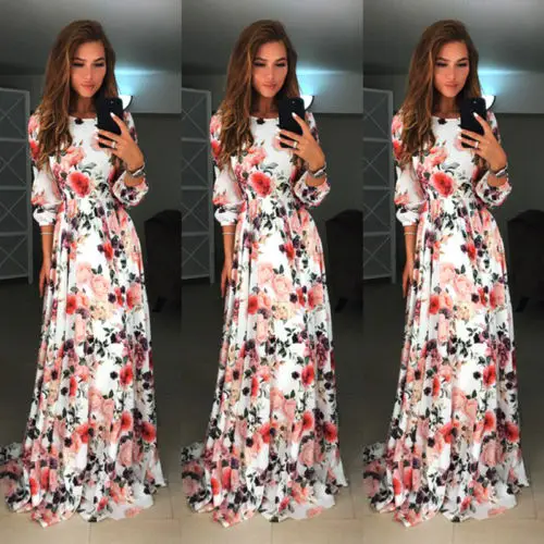 New Sexy Women Boho Dress Floral Vintage Evening Party Beach Long Maxi Sundress Ladies Womens Print Dresses | Женская одежда