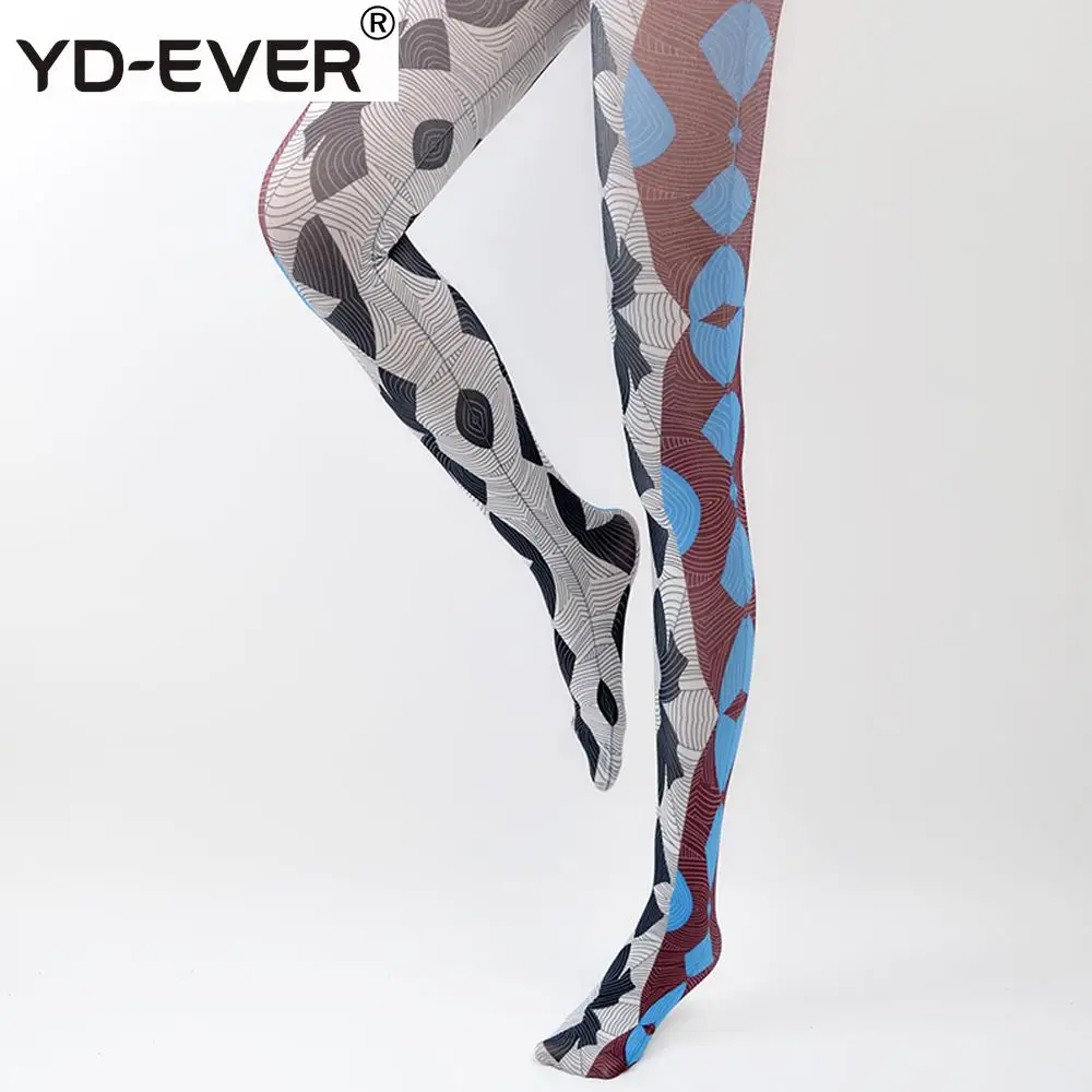 YD-EVER колготки со стеклянным узором, брендовые модные жаккардовые шелковые колготки с рисунком, весенние женские колготки