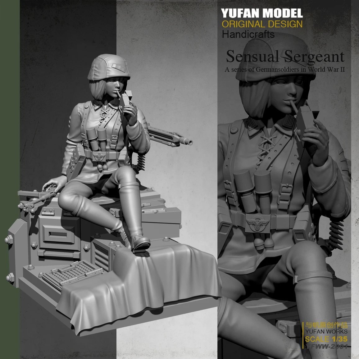Yufan модель 1/35 женский солдат + платформа Смола Солдат бесцветный и самодельный Yfww