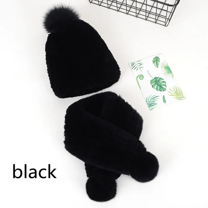 black Детская шапка из кроличьей шерсти; шарф; комплект из двух предметов; зимняя теплая одежда для детей 4-10 лет; Идеальная детская одежда унисекс - Цвет: black