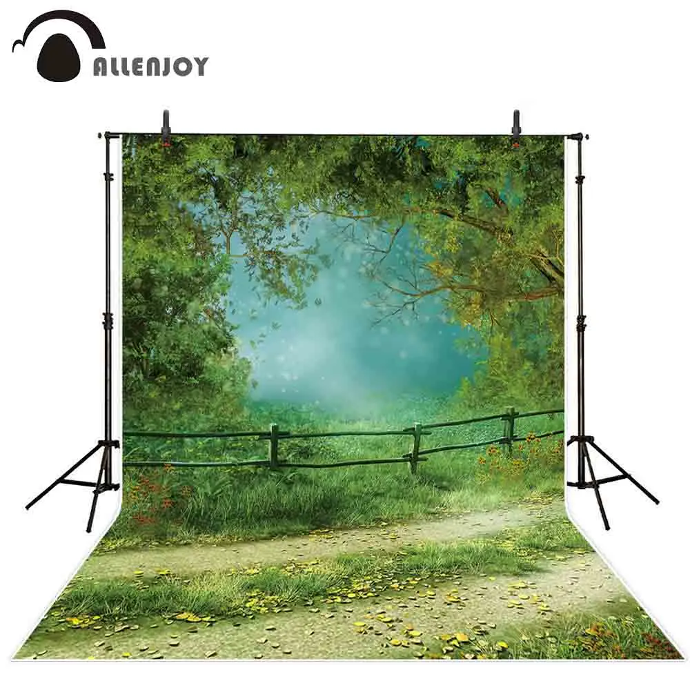 

Allenjoy photography backdrop forest tree fence nature spring background for photo shoots photocall