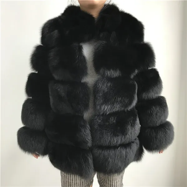 Black Пальто из натурального меха, зимняя куртка, одежда из натуральной лисы,, модная,, Полный Пелт, Женское пальто из натурального Лисьего меха, зимнее пальто для женщин - Цвет: Black