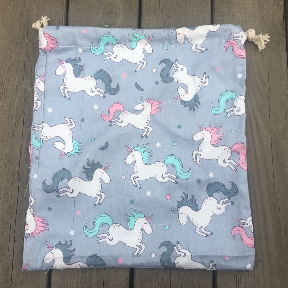 1 шт. хлопок саржа Drawstring Организатор вечерние мешок подарков принтом Единорог синий база YL9415d
