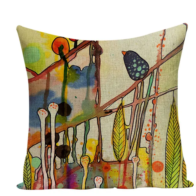 Живопись цветы и птицы печатных наволочка квадратной формы акварель