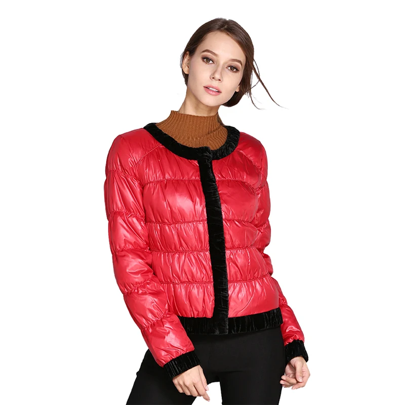 2018 новые зимние Для женщин тонкий Курточка Бомбер женский черный-красный Анорак