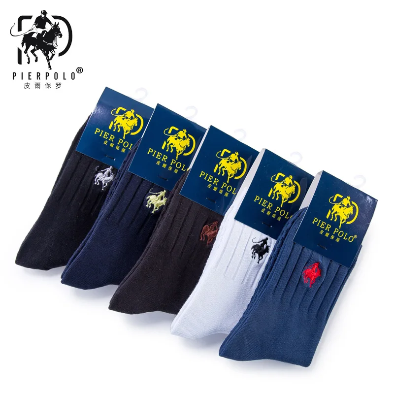 PIER POLO, Брендовые мужские деловые носки, хлопковые носки с вышивкой, Calcetines Hombre, модные повседневные носки, 5 пара/лот - Цвет: Multi Color