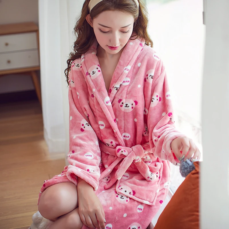 Халаты женские зимние толстые с длинным рукавом различные цвета карманы халат для женщин s Мягкий элегантный досуг Домашняя одежда дамы Kawaii Модный шик - Цвет: 11