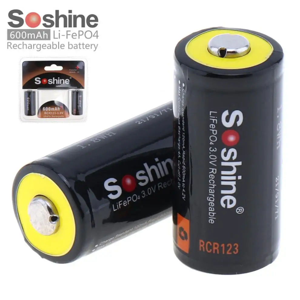 Soshine 2 шт./se 16340 RCR123 литий ионная аккумуляторная батарея 600 мАч 3 7 в литиевые батареи