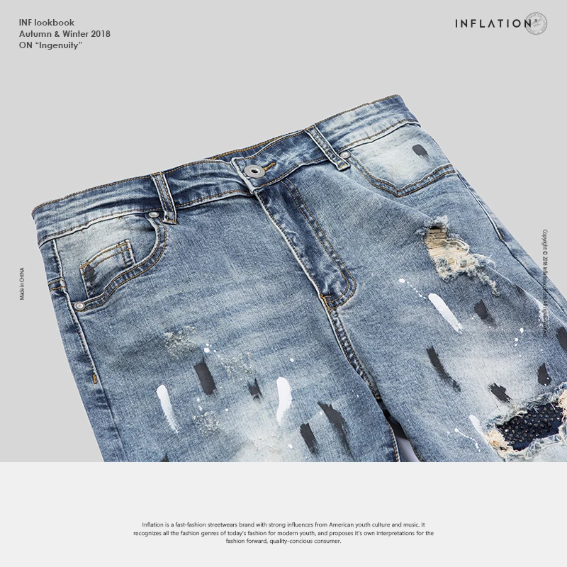 Инфляция Новинка 2018 года осень рваные джинсы для мужчин эластичные голубые мода