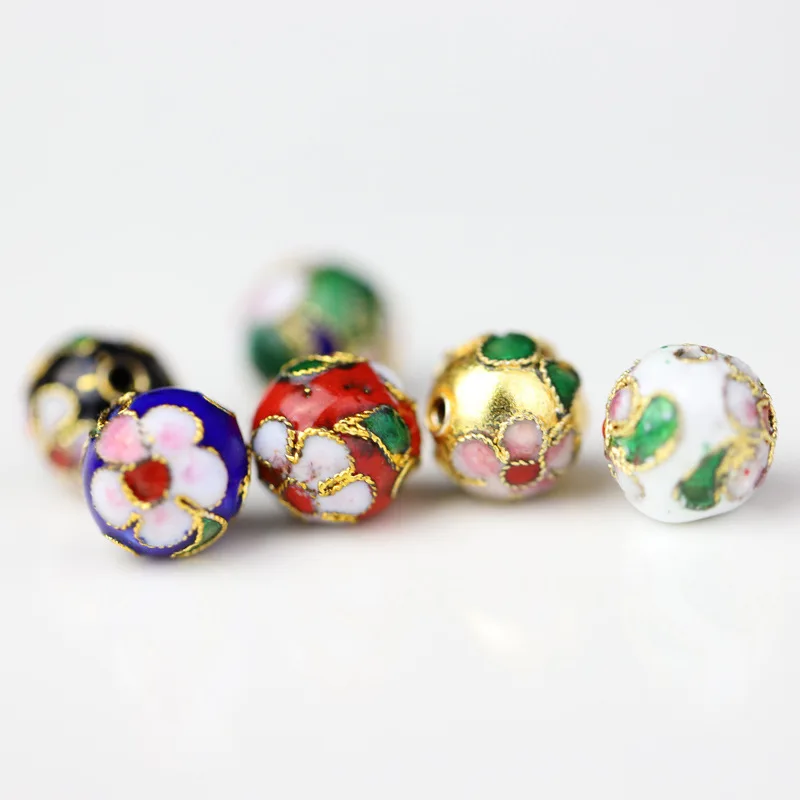 10pcs/lot Craft Fancy Enamel 10mm Spacer Beads Cloisonne Filigree Copper Charm Beads Round Ball Beading Materials DIY Jewelry