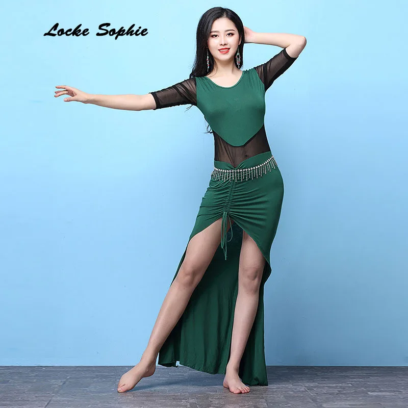 1pcs Women belly dance dress 2018 Modal mesh Mosaic Hollow costume set ladies Skinny ballroom suit girls | Тематическая одежда и