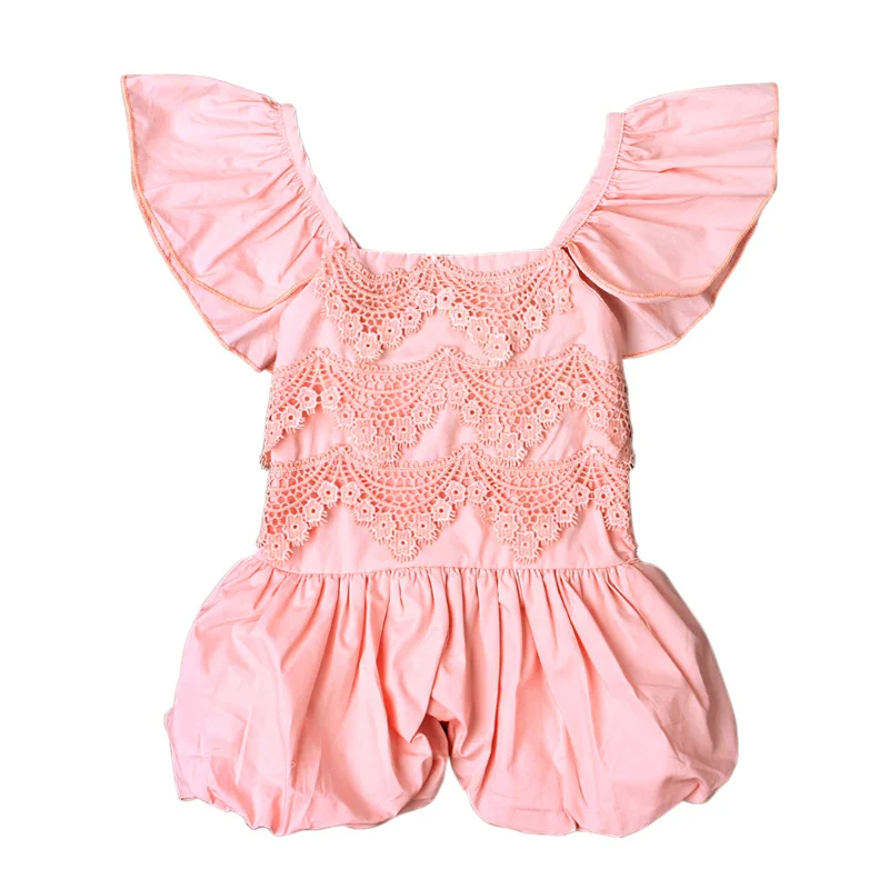 Летний комбинезон для младенцев розовый Хлопковые Штаны кружевной костюм с