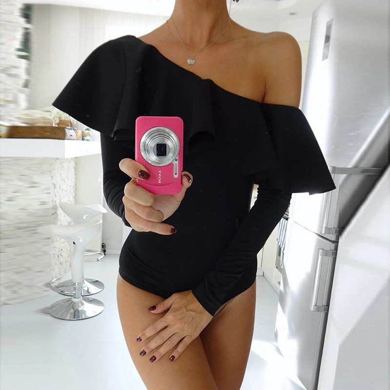 Новинка сексуальный летний драпированный комбинезон женский с оборками черный