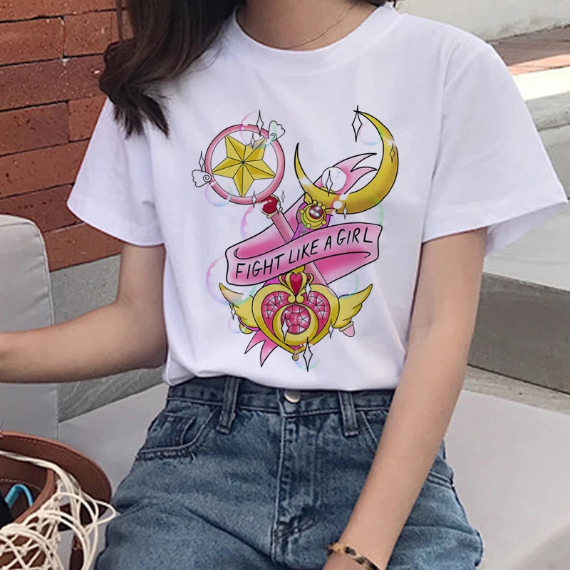Harajuku Sailor Moon Kawaii Футболка женская Ullzang 90s Эстетическая мультяшная футболка забавная графическая футболка корейский стиль Топ Футболка женская - Цвет: 5483