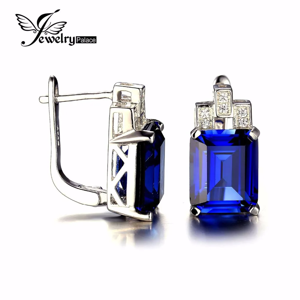 JewelryPalace 11ct Роскошь Океан Синий Сапфир Клип Серьги Стерлингового Серебра 925