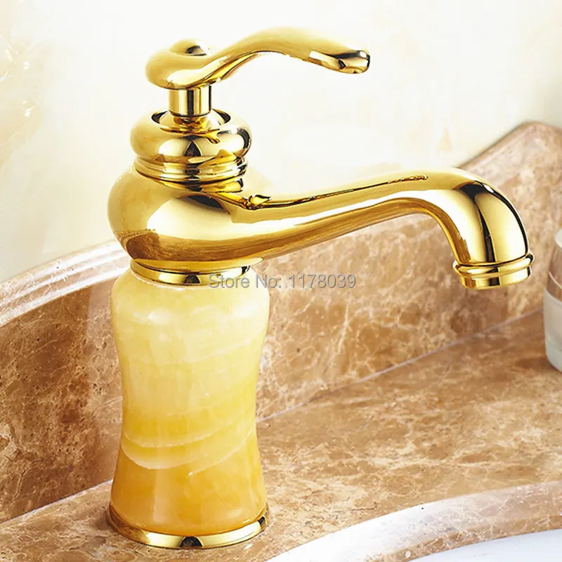 Роскошные мраморные смесители для раковины ванной комнаты золотистый смеситель