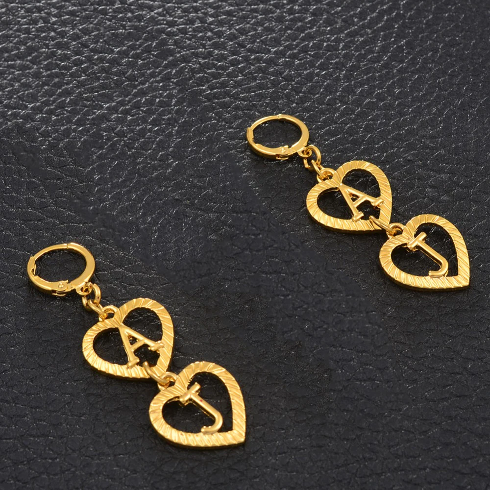 Anniyo Personalized Letters Earrings for Women Girl Customize Alphabet Initial Heart Jewelry Custom Gifts #112721B | Украшения и