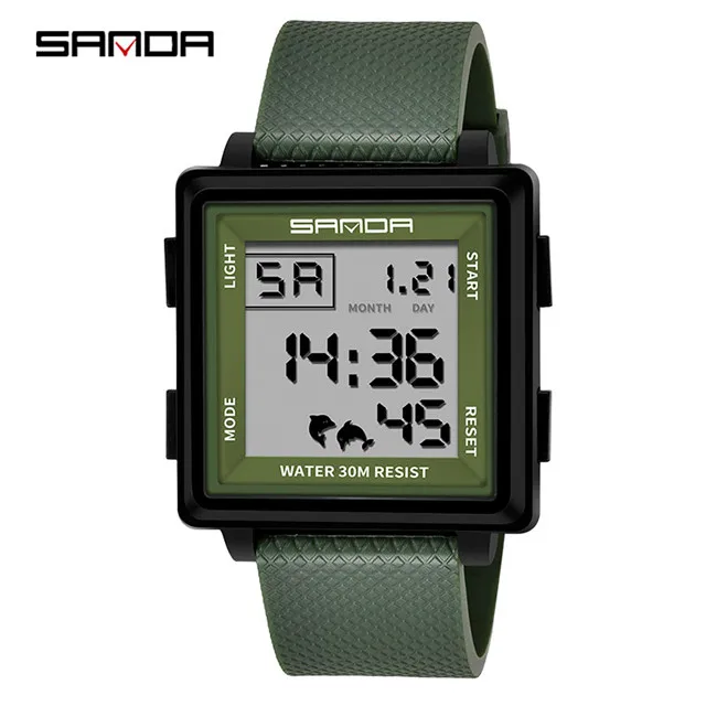 ArmyGreen SANDA мужские спортивные часы Дайвинг светодиодный цифровые часы мужские модные электронные военные часы relogio masculino - Цвет: ArmyGreen