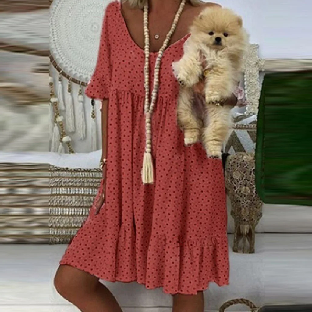 Женский сарафан с коротким рукавом v образным вырезом и мультяшным принтом